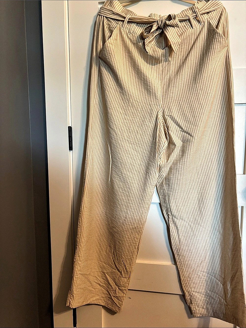 Maurices Striped Wide Leg Pants Beige & Cream XL
